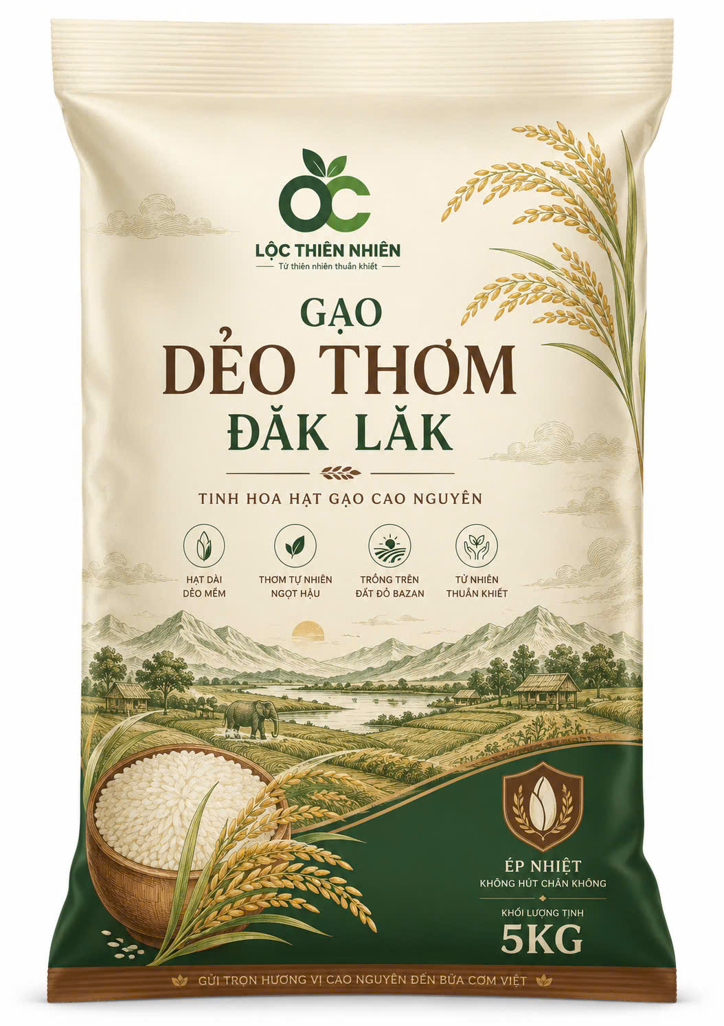 Gạo LỘC THIÊN NHIÊN Trắng Nguyên 5KG