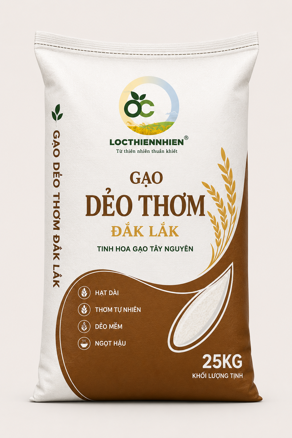 Gạo Dẻo Thơm Đắk Lắk Lộc Thiên Nhiên 25KG